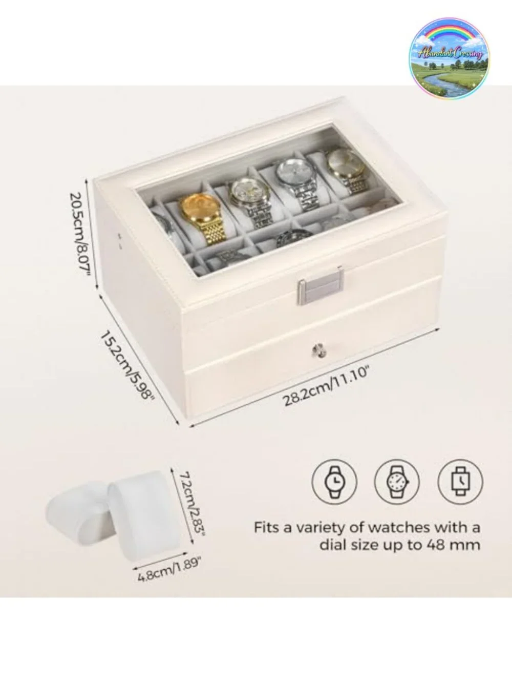 20-Slot Watch Box with Glass Lid, Synthetic Leather, Velvet Lining, Watch